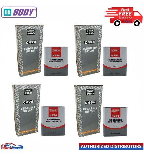4X HB Body C496 2K Lacquer &Fast Hardener H 754 7.5L KIT Clear 2:1 Car Clearcoat